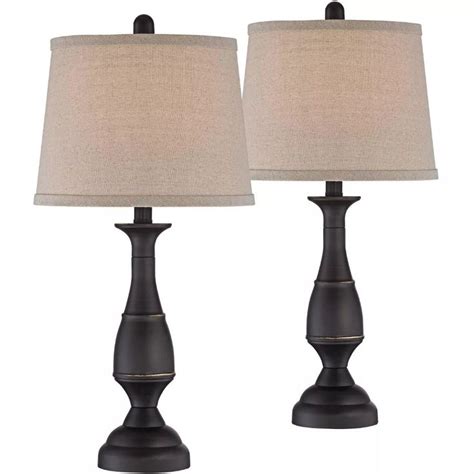 Regency Hill Traditional Table Lamps Set Of 2 Dark Bronze Metal Beige