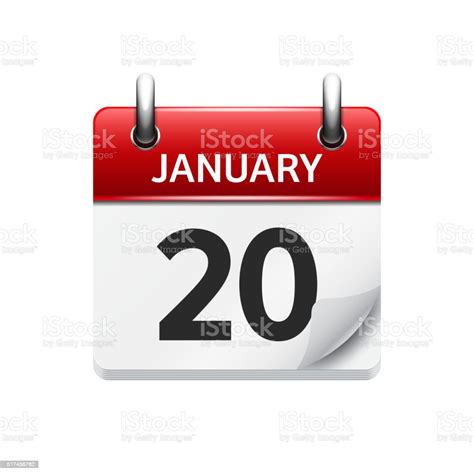 January 20 Vector Flat Daily Calendar Icon Date And Time Stock