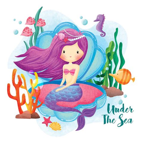 Premium Vector Mermaid Princess Under The Sea Illustration