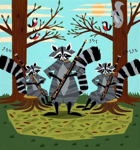 Raccoons Playing Bassoons Raccoon Music Childrens Etsy Kids