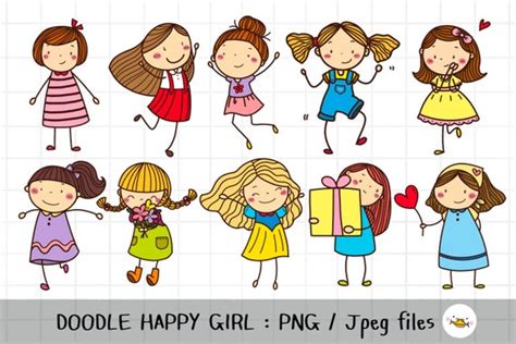 Happy Girl Clipart Doodle Girl Cute Girl Friend Clipart Etsy