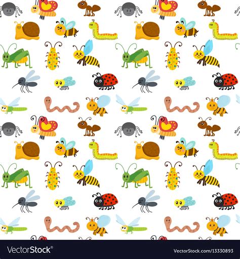 Cute Cartoon Seamless Pattern With Insects Funny Vector Image