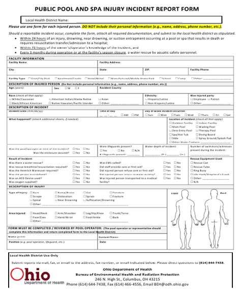 Ohio Public Pool And Spa Injury Incident Report Form Fill Out Sign