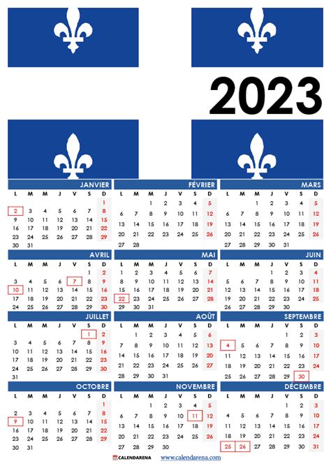 Calendrier 2023 à Imprimer Québec Canada Calendarena