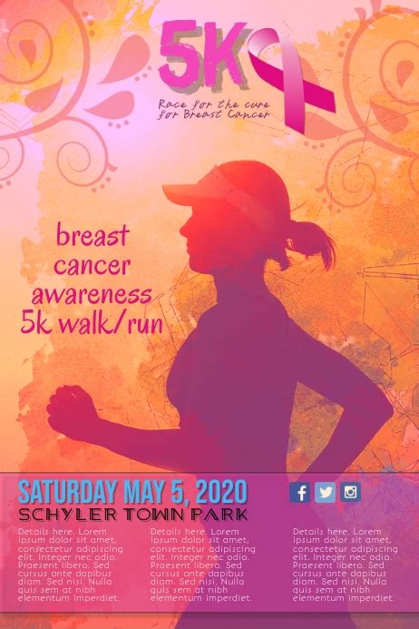 Breast Cancer Awareness 5k Run Walk Flyer Template Postermywall
