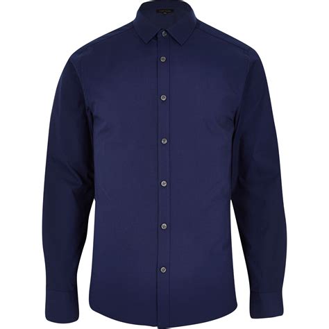 Lyst River Island Navy Long Sleeve Button Shirt In Blue For Men