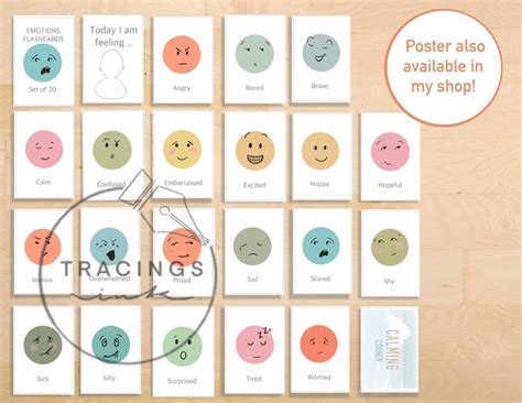 My Feelings Minimalist Simple Emotions Flashcards With 20 Etsy