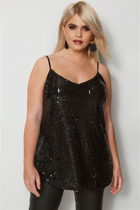 Luxe Black Sequin Cami Plus Size 16 To 32 Yours Clothing