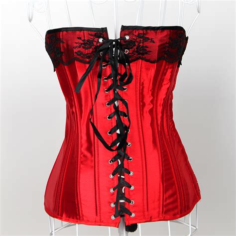 red lace up overbust boned corset size small property room