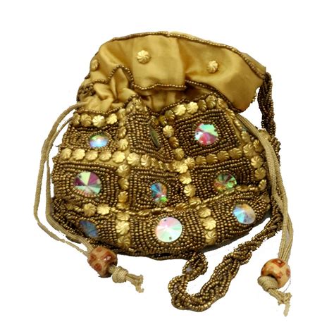 Mens gift ideas under 500 rs. Golden Potli Bag with Stone and Pearl Work For Gift Ideas ...