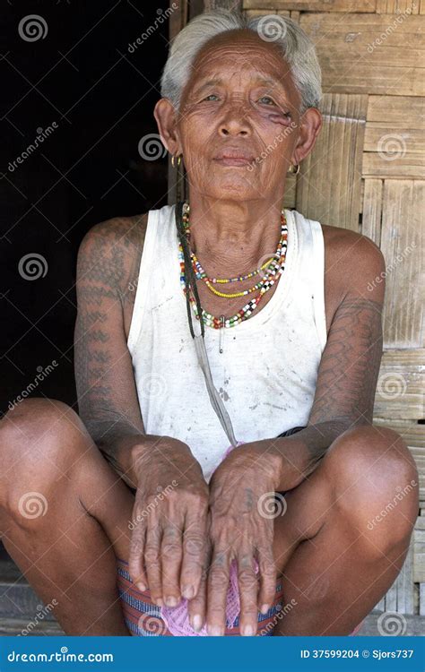 Portrait Of Old Filipino Woman With Tattoos Editorial Image