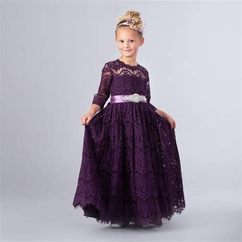 Purple Lace Flower Girl Dress Bohemian Flower Girl Dresses Eggplant Rustic Flower Girl Dress
