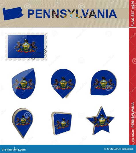 Pennsylvania Flag Set Flag Set 276 Stock Vector Illustration Of