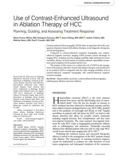 Pdf Use Of Contrast Enhanced Ultrasound In Ablation Therapy Of Hcc