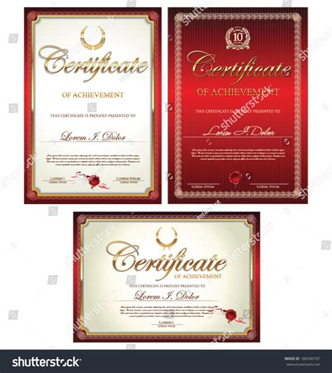 Red Gold Certificate Template Collection Stock Vector Royalty Free