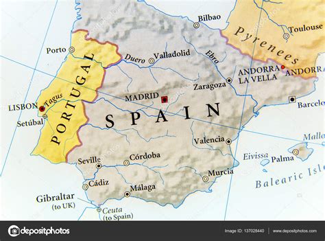 Mappa Geografica Della Spagna Con Importanti Città Foto Stock Foto