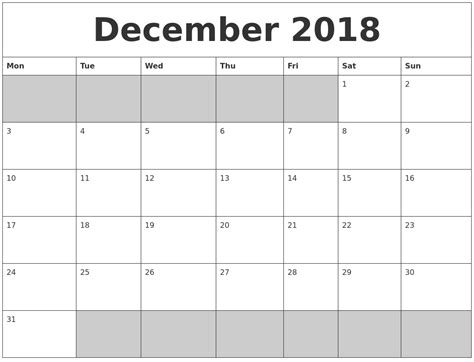 December 2018 Blank Printable Calendar