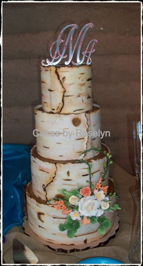 Birch Tree Wedding Cake With Gumpaste Flowers My Cakes Pinterest