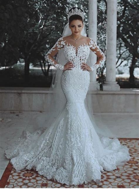 If you want to hide the upper body. Glamorous Long Sleeve Lace Wedding Dress | 2020 Mermaid ...