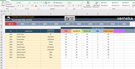 Personel Zin Takip Program Excel Ablonu Takvim Ve Planlama