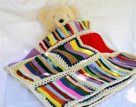 Scrap Yarn Crochet Afghan Blanket Aran Border Colorful Squares