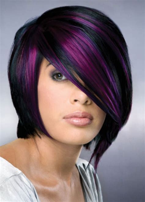 Black Hair With Purple Highlights New Hairstyles Trend Short Hair