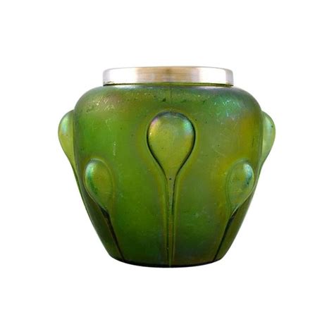 Lötz Art Nouveau Vase In Iridescent Art Glass With Silver Edge At 1stdibs