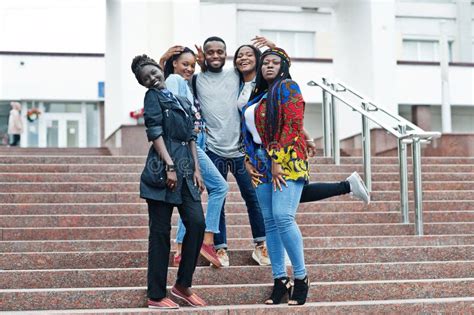 Group Of Five African College Students Spending Time Together On Campus