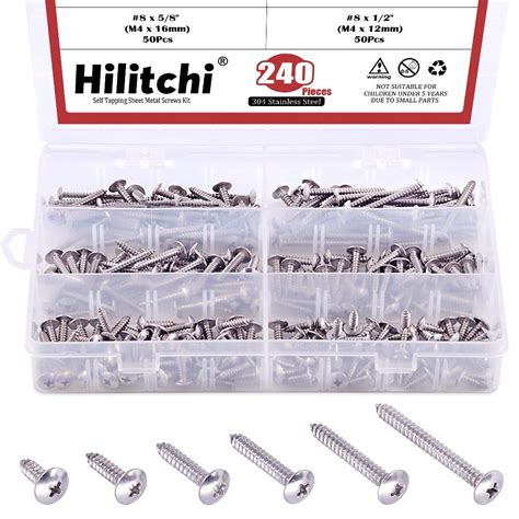 Hilitchi 240 Pcs #8 304 Stainless Steel Phillips Truss Head Self ...