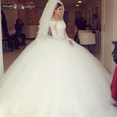 Princess Long Sleeve Puffy Ball Gown Wedding Dresses Off Shoulder
