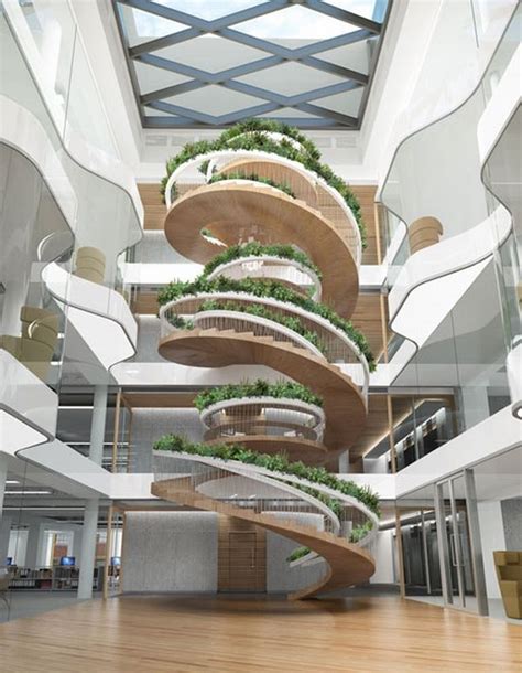 Decorative Spiral Staircase Design Ideas Wood Railings Plants