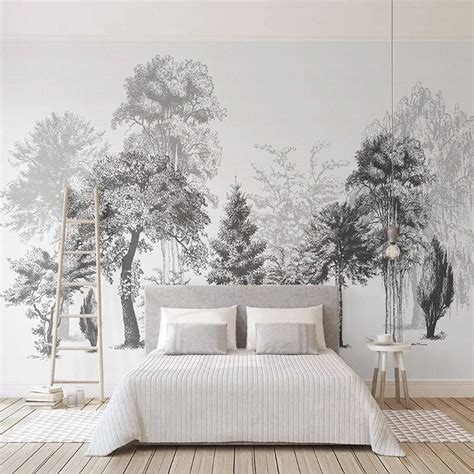 Custom Wallpaper Mural Black And White Abstract Trees Bvm Home