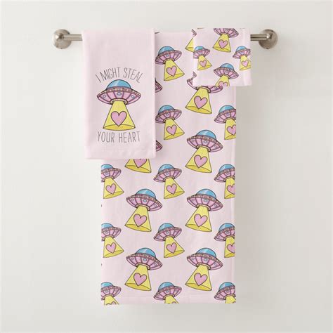 I Might Steal Your Heart Pink And Purple Ufo Bath Towel Set Zazzle