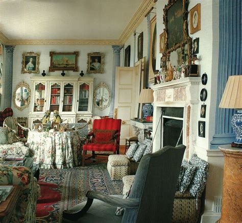 Chintz Filled Library In English Country Home English