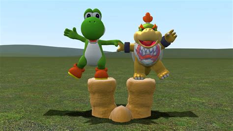 Yoshi And Bowser Jr Standing On Bowsers Feet By Picklenick95 On