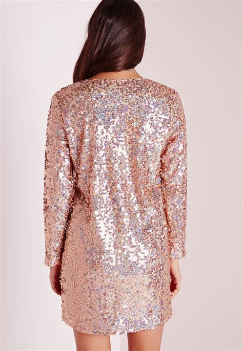 Lyst Missguided Sequin Shift Dress Gold In Metallic