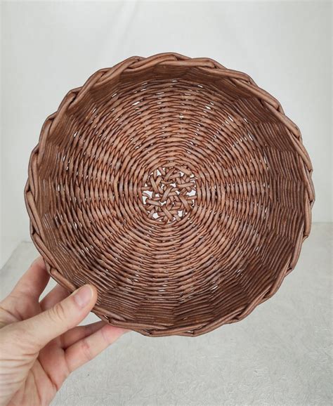 Round Wicker Bread Basket For A Rustic Kitchen Brown Serving Etsy