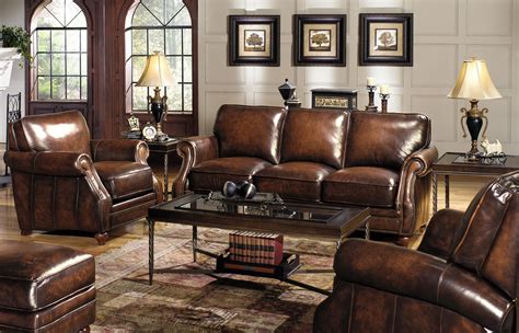 L121500 Traditional Leather Sofa With Rolled Arms And Nailhead Trim By