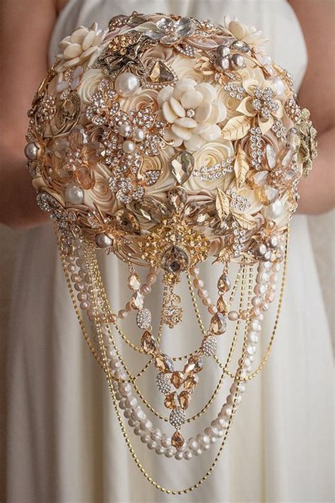 Draped Crystal And Pearl Bouquet Jeweled Bouquet Bridal Brooch