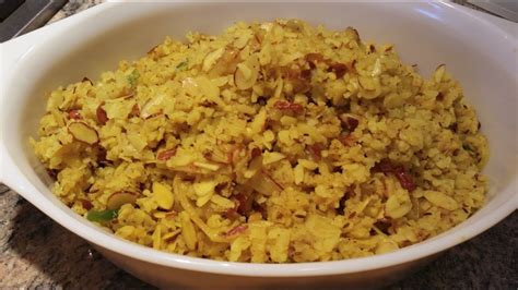How To Cook Poha Rice Flakes With Chopped Almonds Poha Flattened
