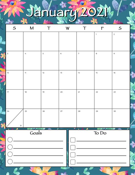 Free Printable 2021 Floral Calendar