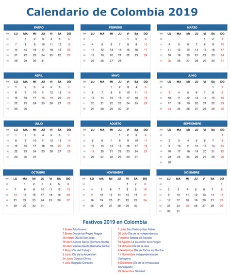 Almanaque Calendario 2020 Colombia Con Festivos Para Imprimir