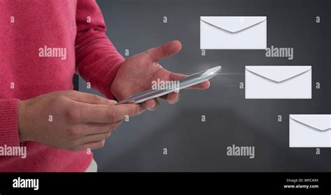 Envelope Letter Messages And Hands Using Tablet Stock Photo Alamy