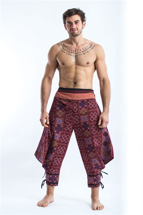 Clovers Thai Hill Tribe Fabric Mens Harem Pants With Ankle Straps In