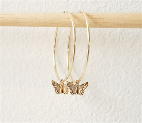 Gold Filled Butterfly Hoop Earrings Hoop Earrings Large Etsy