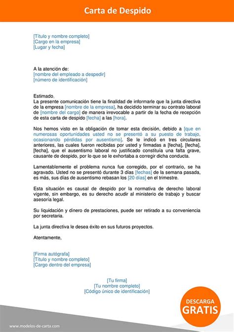 Carta De Despido Trabajador 》 Enero 2023