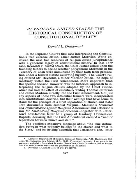 REYNOLDS V UNITED STATES THE HISTORICAL
