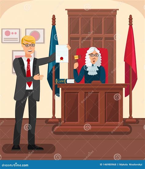 Judge In Courtroom Stock Illustration Cartoon Vector Cartoondealer