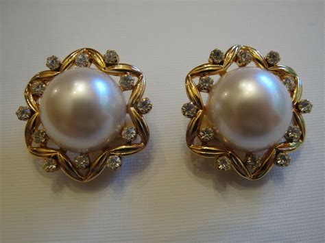 Joan Rivers Clip On Faux Pearl And Crystal Rhinestone Earrings Joanrivers Clipon Rhinestone