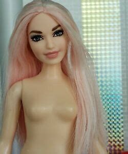 Nude Curvy Barbie Doll Fashionista Long Pale Pink Hair Blue Eyes Pale